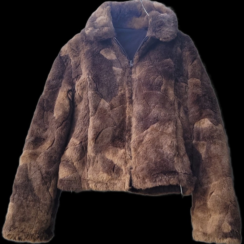 Faded Glory Women's Teddy Jacket in Rich Brown 2 Reversible Sides
